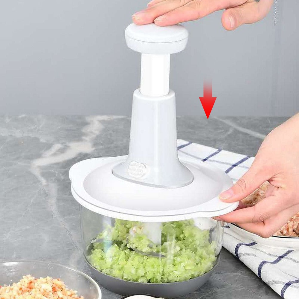 Vegetable & Meat Chopper: Hand Push Grinder with 1500ml Capacity