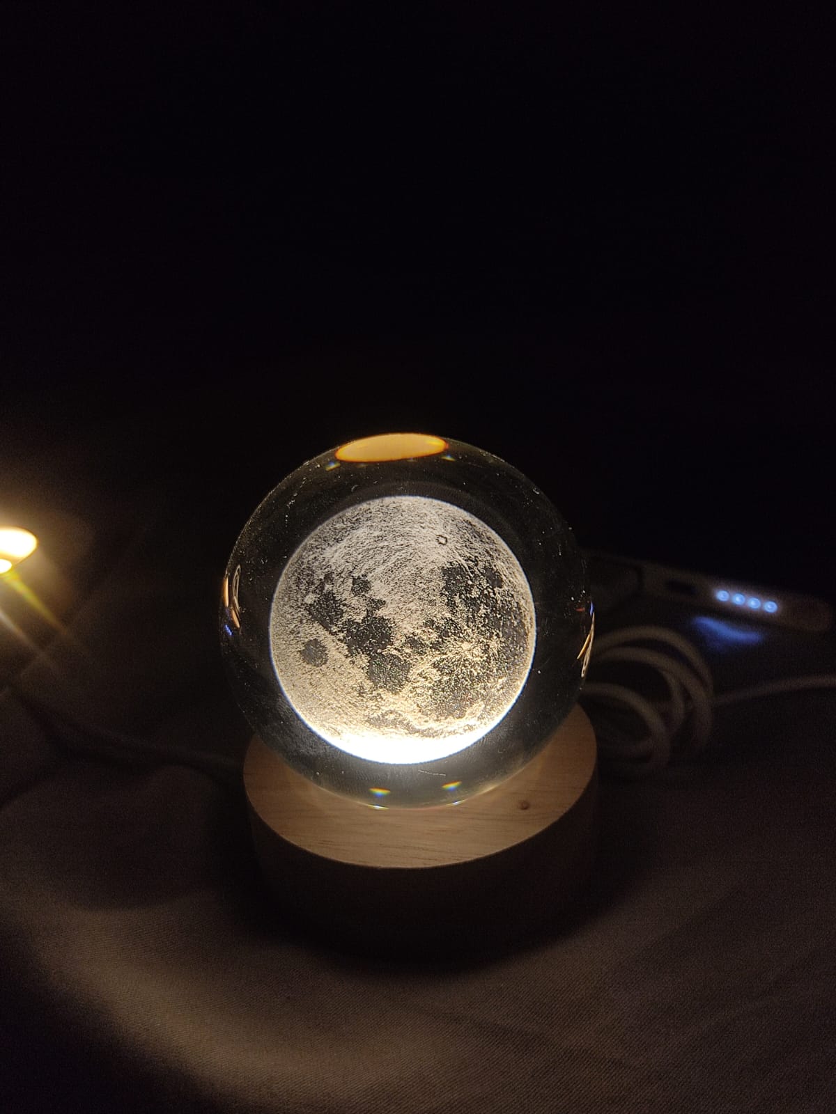 3D Crystal Moon Lamp: Galaxy Ball Night Light with Wooden Base