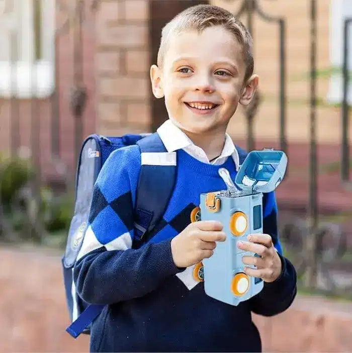 Bus Water Bottle for Kids: Sipper, Straw & Handy Strap