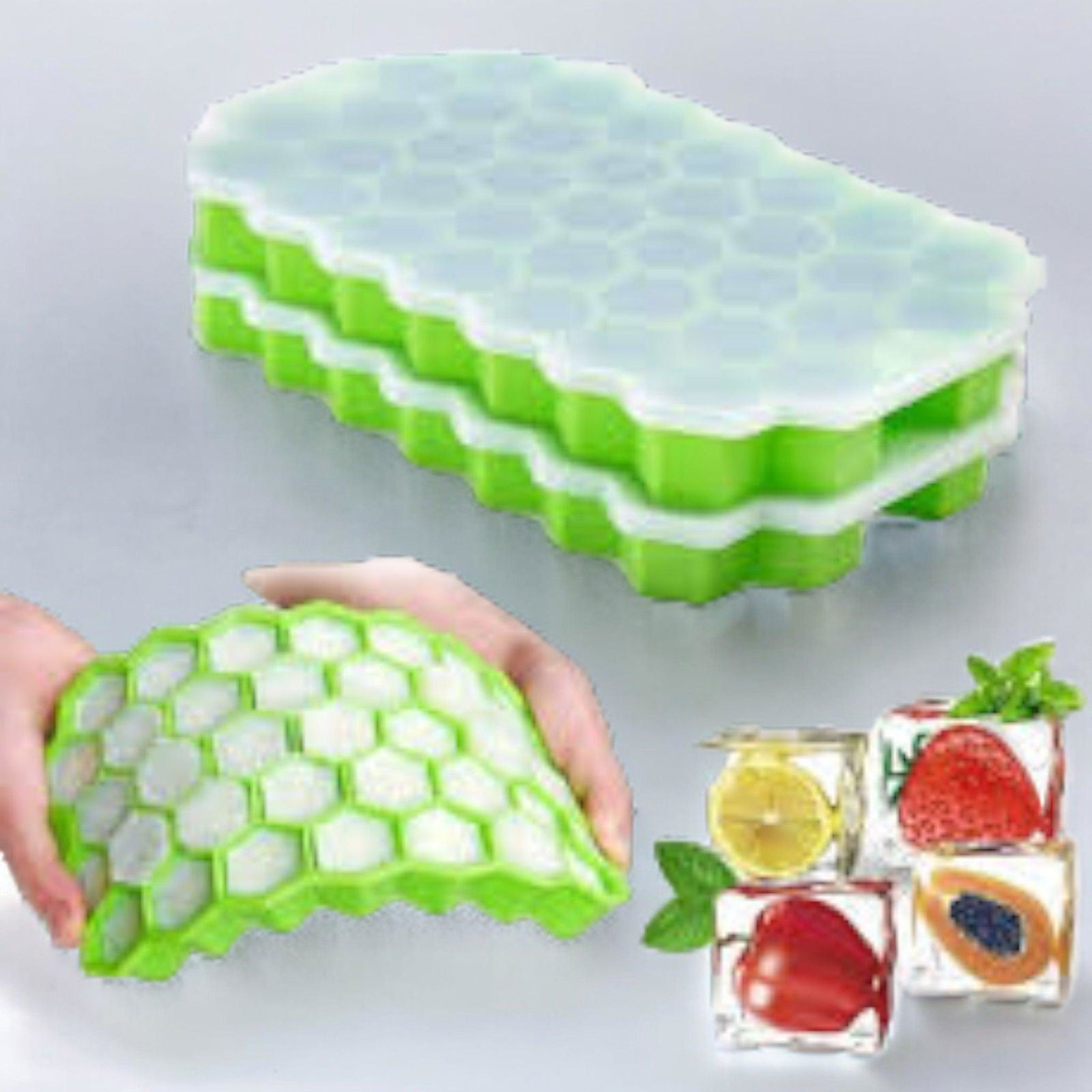 Honeycomb Ice Cube Tray: Silicone Push Pop Tray with Lid